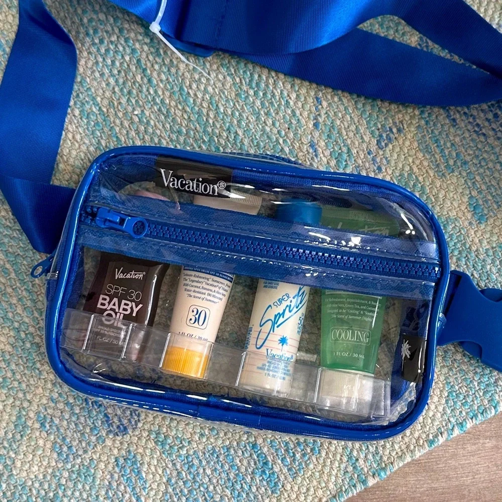 Blue Transparent Crossbody Bag with Vacation Travel Set